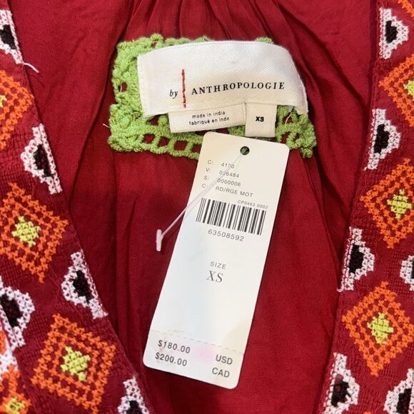 NWT Anthropologie Embroidered Tunic Mini Dress Red Motif XS - Picture 13 of 15